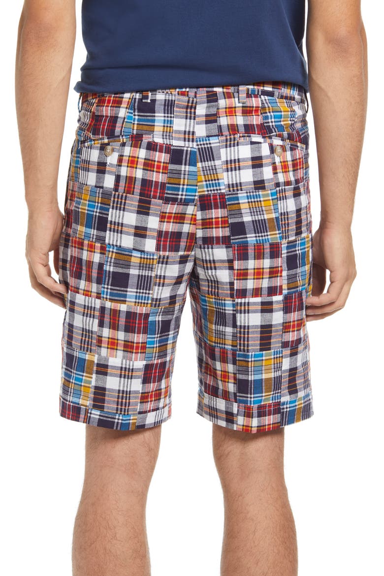 Patchwork Madras Flat Front Shorts, Alternate, color, BLUE