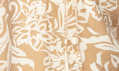 Rain And Rose Floral Print Top In Beige
