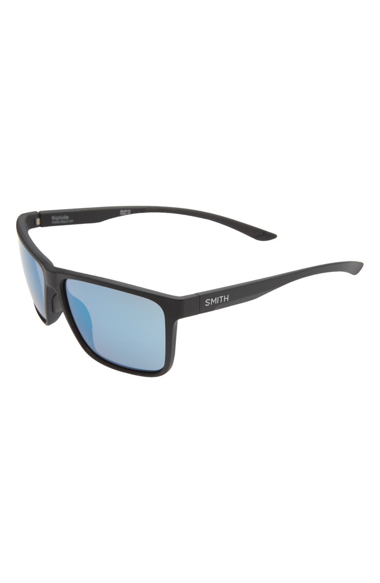 Smith Riptide 61mm Polarized Sport Square Sunglasses, Alternate, color, Matte Black / Chromapop Glass Polarized Blue Mirror