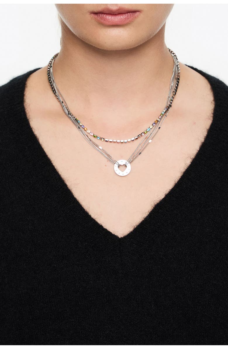Bimba y Lola Logo Multi-Chain Necklace, Alternate, color, Dark Silver
