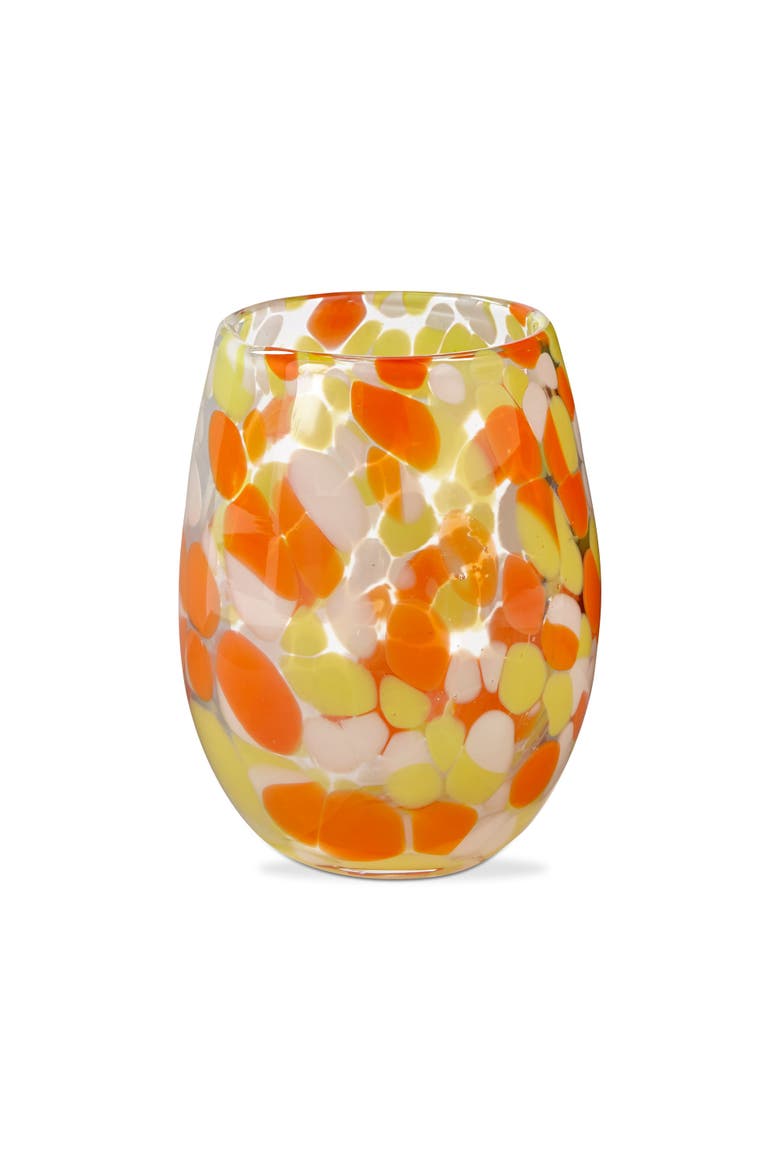 Confetti Glass Stemless Drinkware Set of 6 Orange Yellow, Alternate, color, Orange