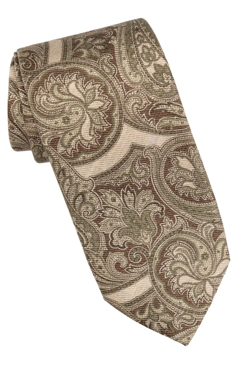 Elizabetta San Marco - Extra Long Printed Silk Tie for Men, Main, color, Dusty Sage