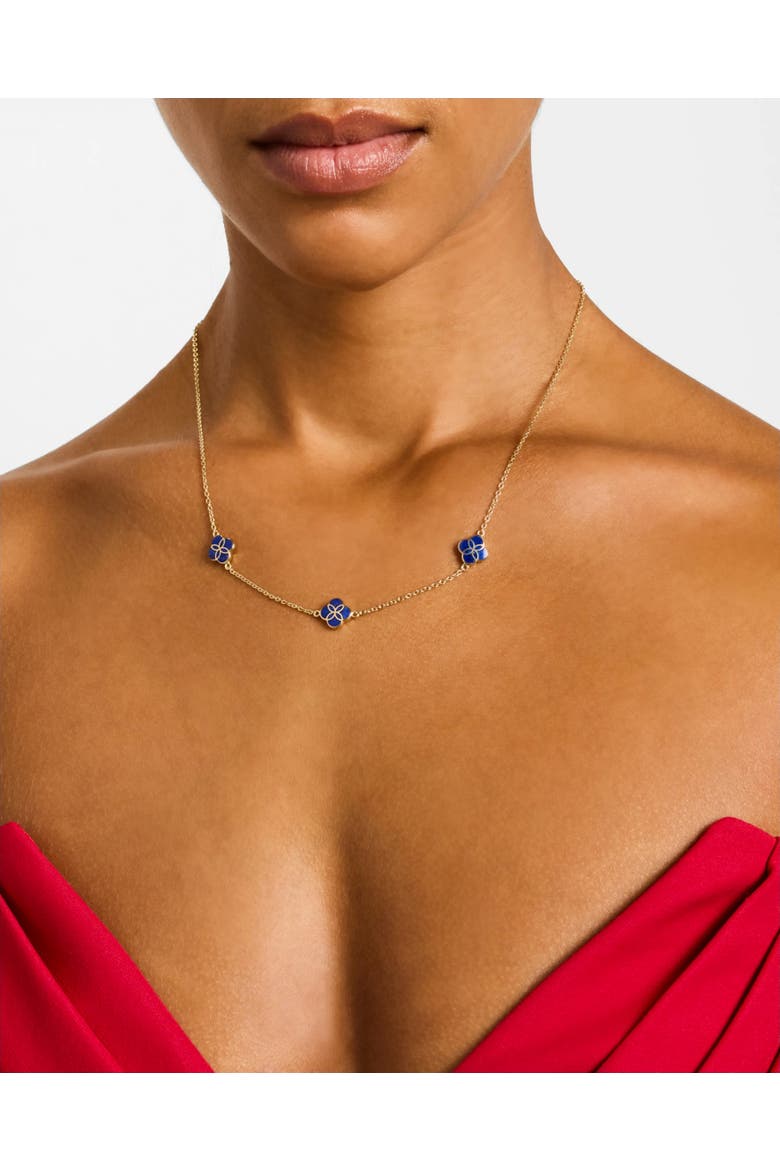 Sterling With 18K Gold Overlay And Gemstones Triple Petal Station Necklace, Alternate, color, BLUE