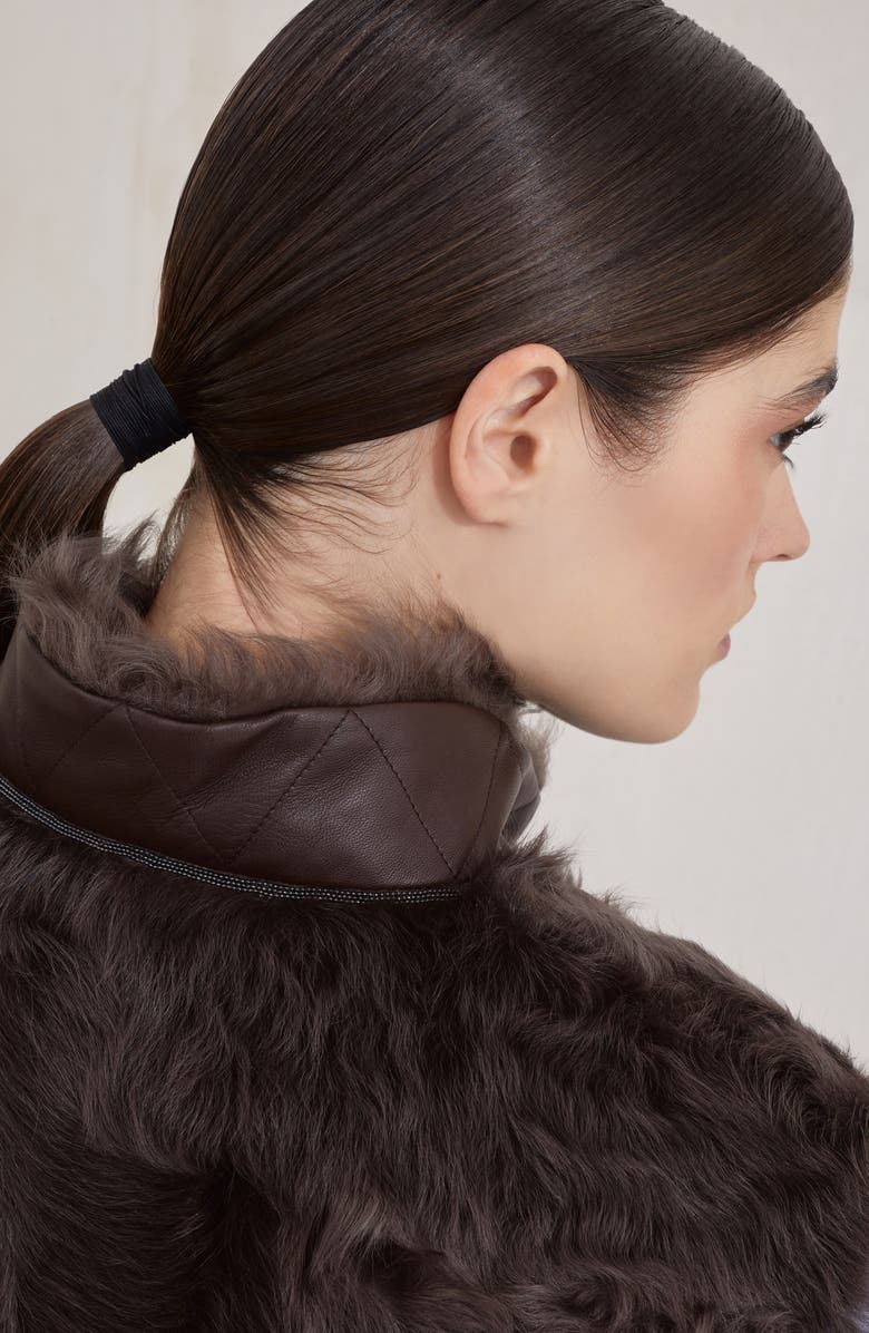 Brunello Cucinelli Wavy shearling vest, Alternate, color, Rust Brown