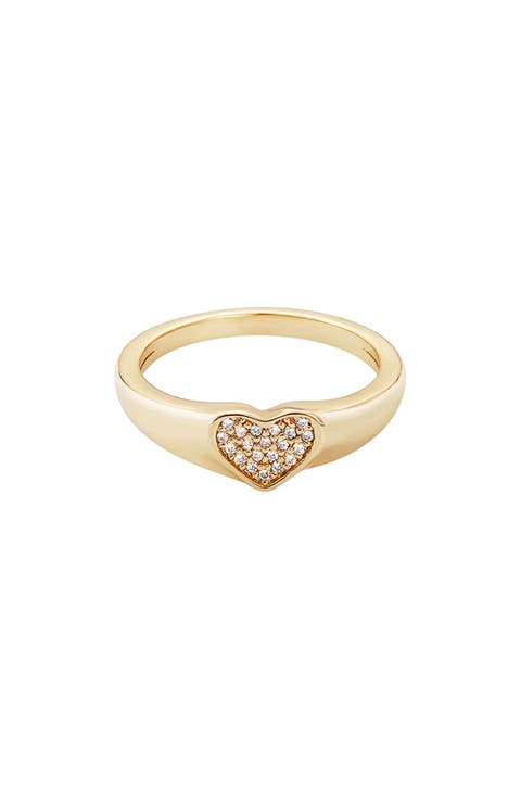 Pavé CZ Heart Signet Ring