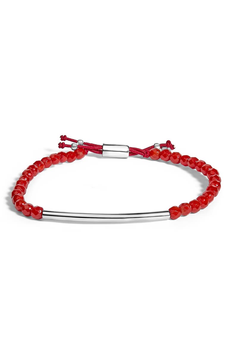 Haus of Brilliance Sterling Silver Red Jasper Bead Station Bracelet with Bolo Clasp, Main, color, Silver