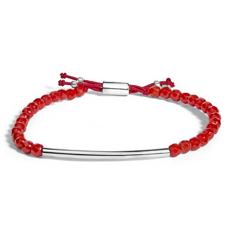 Sterling Silver Red Jasper Bead Station Bracelet with Bolo Clasp