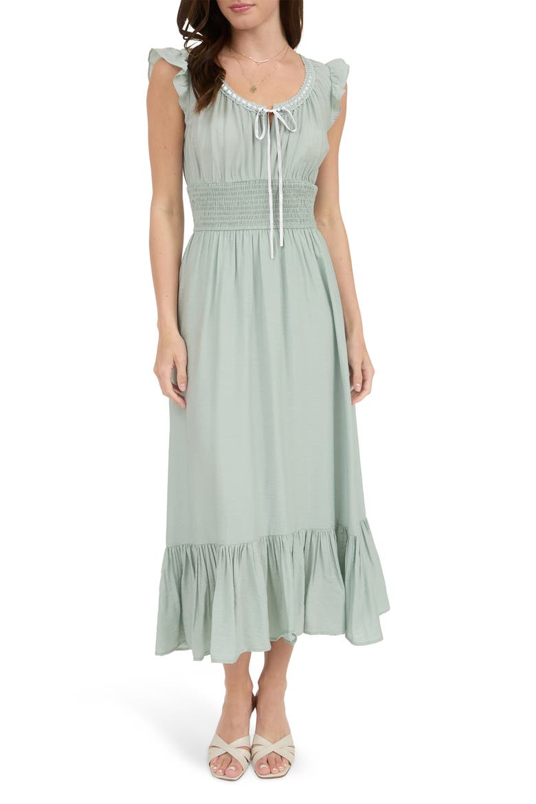 Smocked Waist Midi Dress, Main, color, DUSTY SAGE