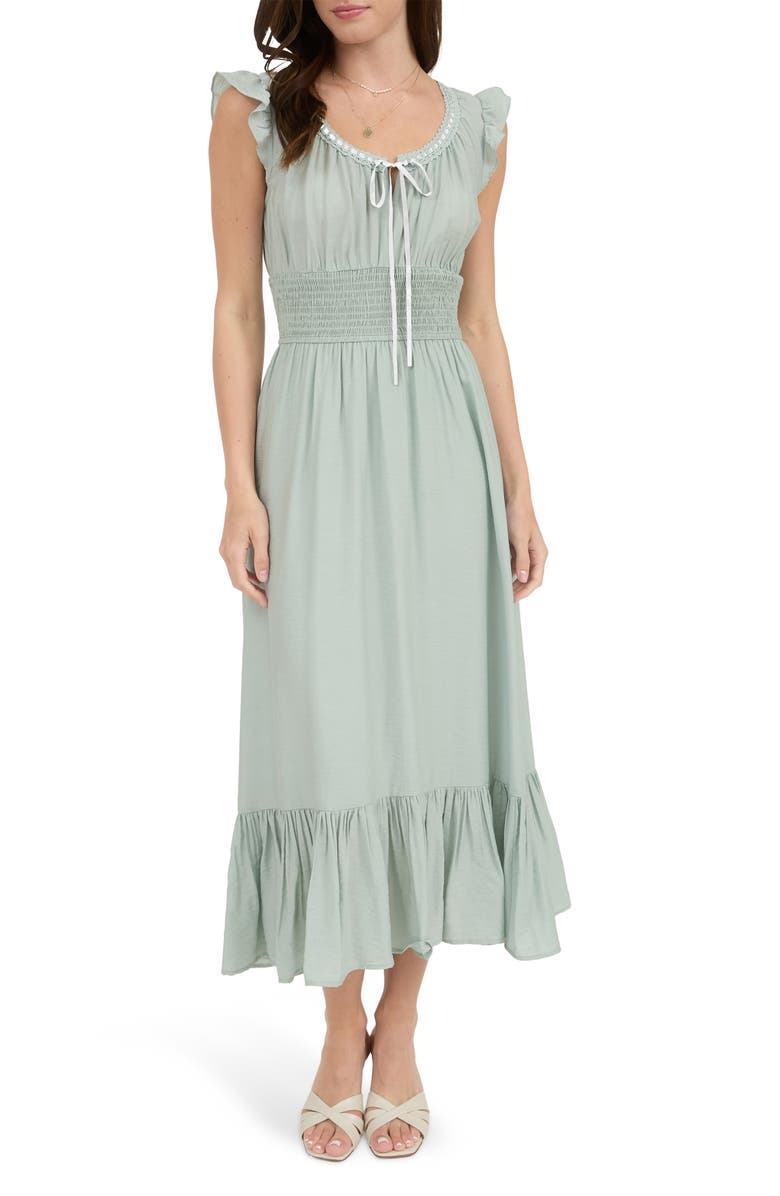 Blu Pepper Smocked Waist Midi Dress, Main, color, Dusty Sage