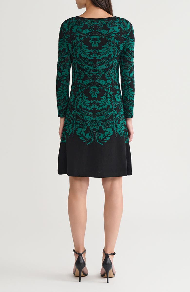 Ming Wang Filigree Jacquard Long Sleeve Sweater Dress, Alternate, color, Everest/ Black