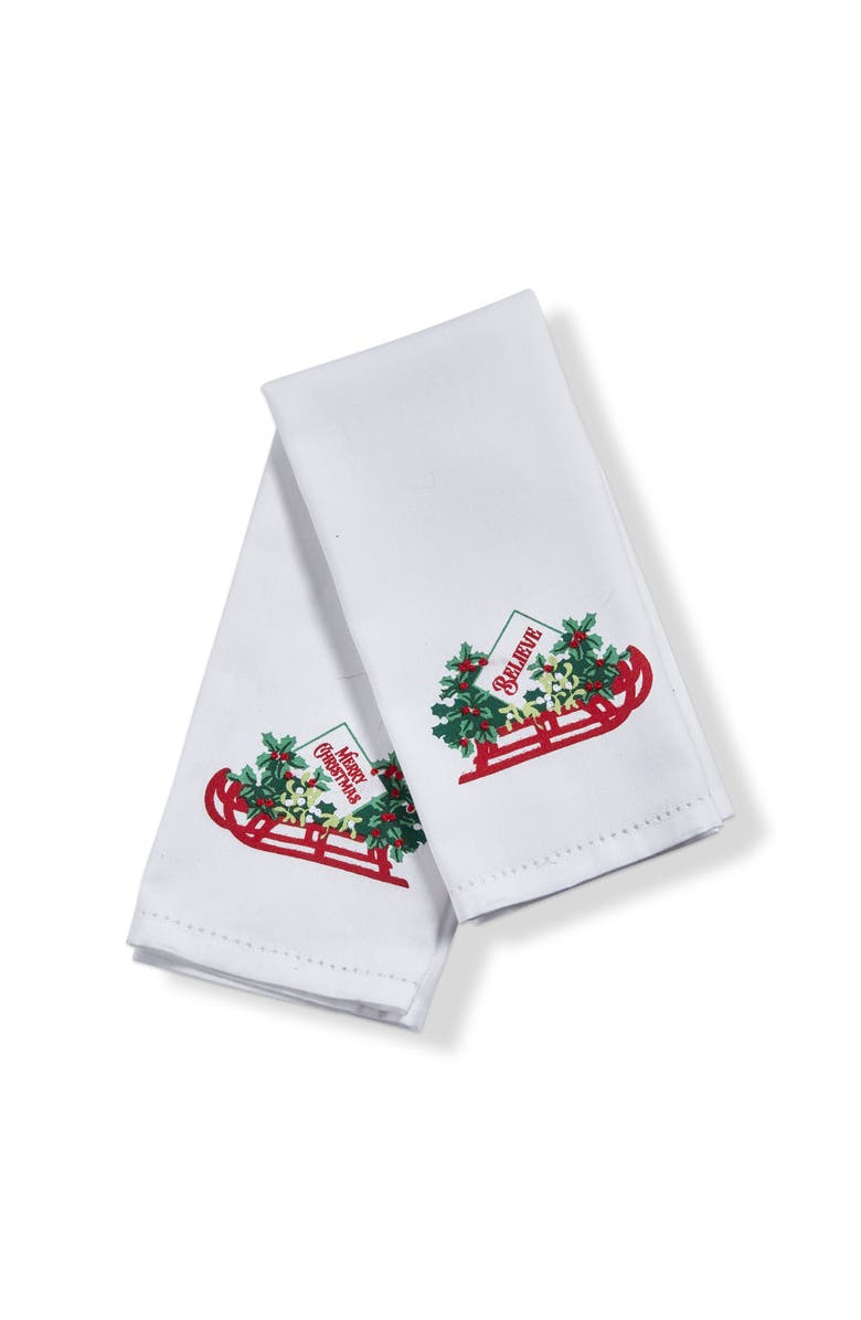 tag Holly Leaf Sled Christmas Guest Towel Multicolor Cotton, Main, color, Multicolored
