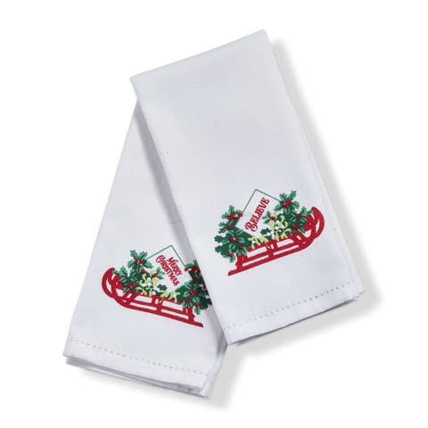 Holly Leaf Sled Christmas Guest Towel Multicolor Cotton