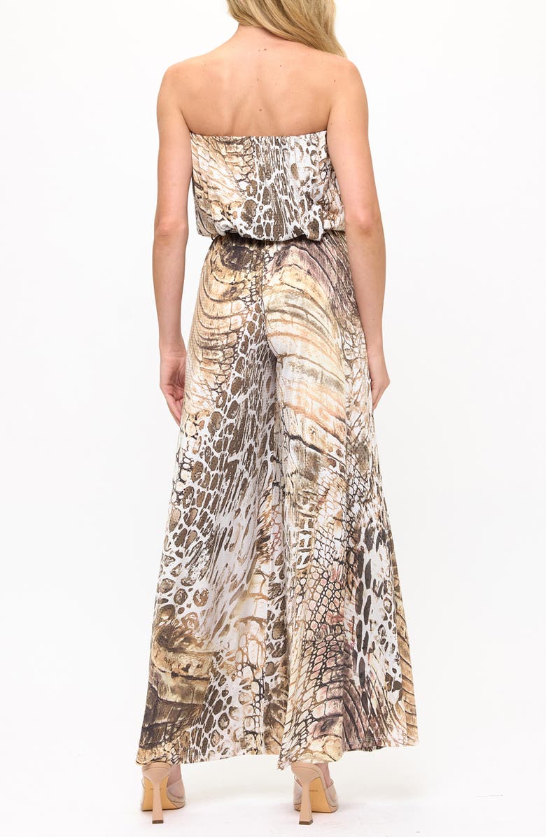 O.L. Printed Strapless Wide Leg Jumpsuit, Alternate, color, Camel Reptile