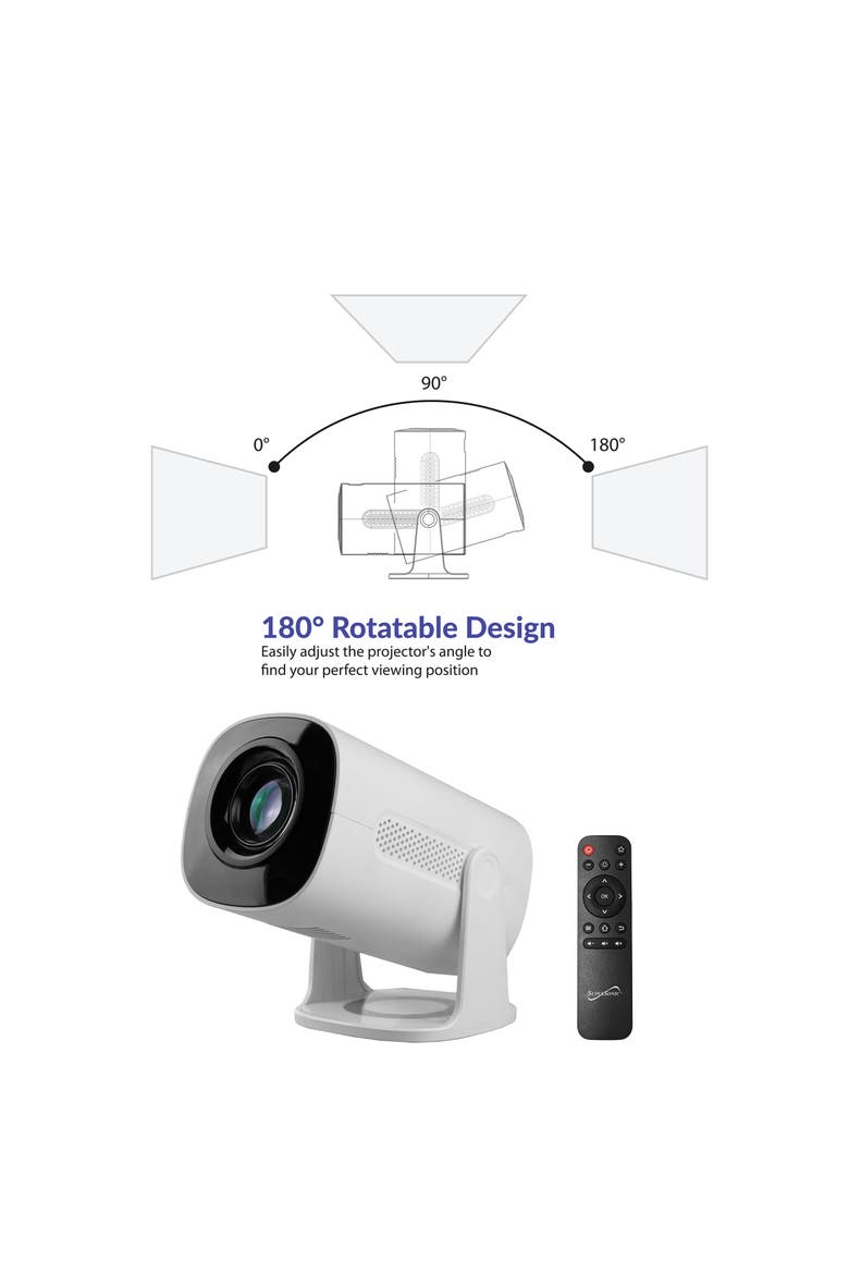 Smart Wifi Projector in White with Bluetooth, Alternate, color, White