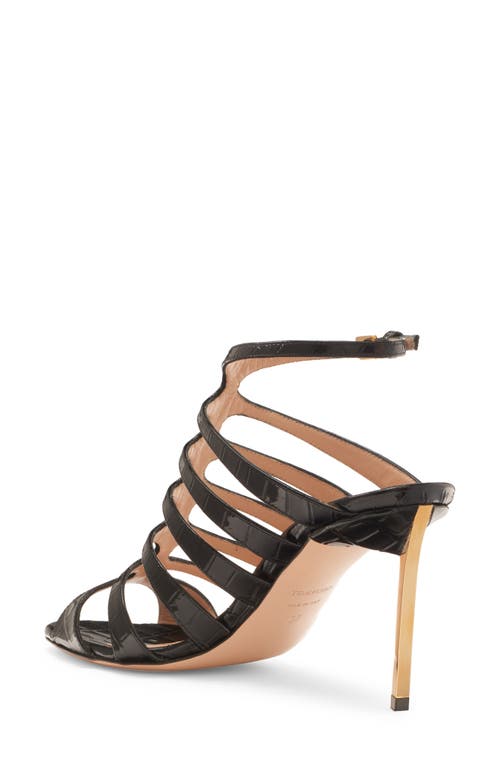 Tom Ford Carine Croc-effect Patent-leather Sandals In Black
