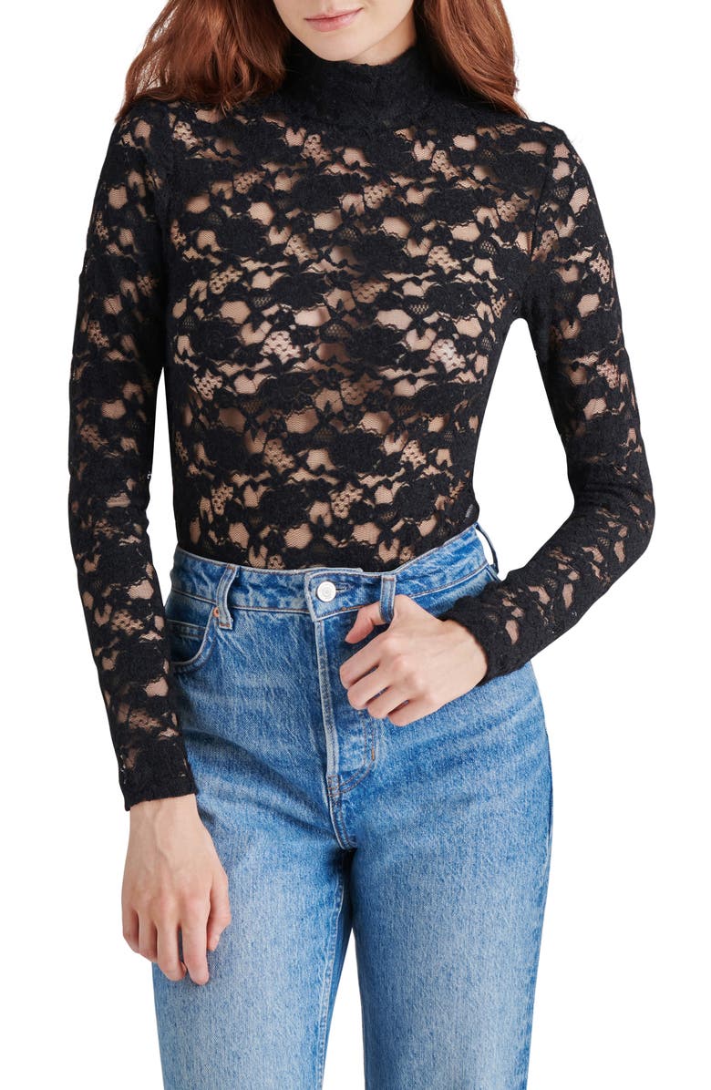 Steve Madden Cassi Lace Long Sleeve Bodysuit, Main, color, 