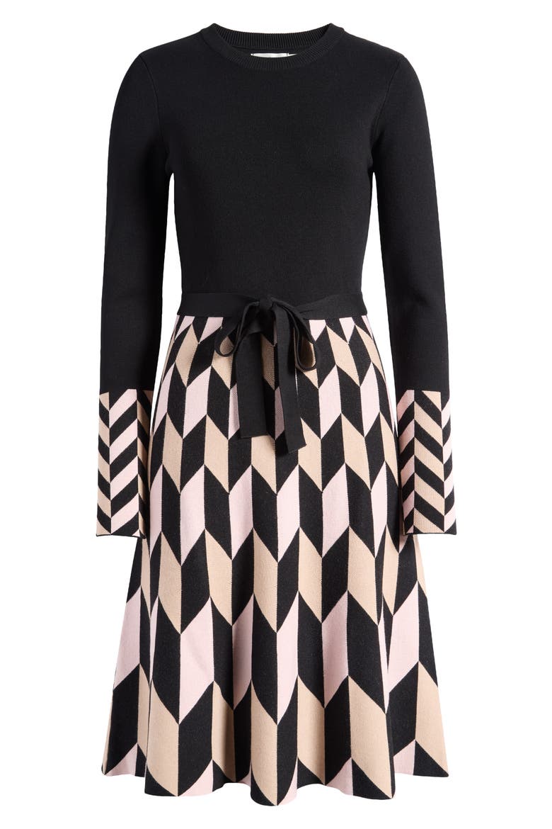 Fit & Flare Long Sleeve Sweater Dress, Alternate, color, BLACK TAUPE