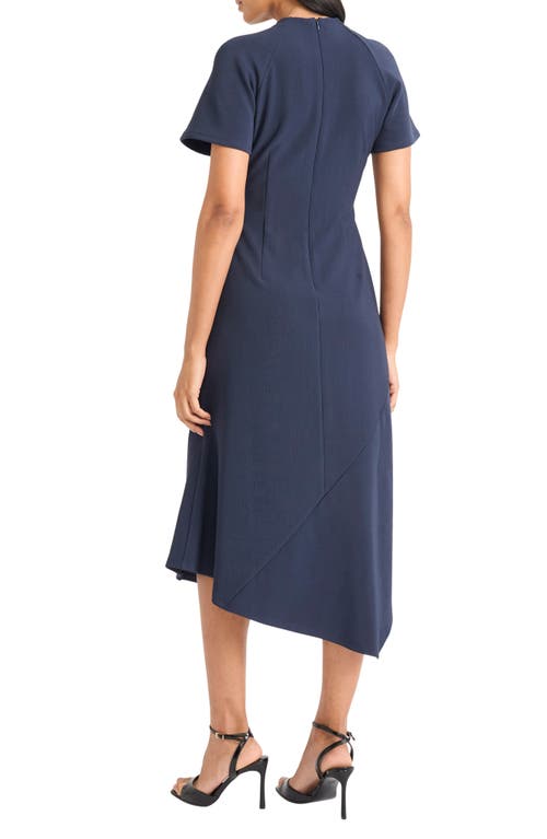 Maggy London Short Sleeve Asymmetric Hem Midi Dress In Blue