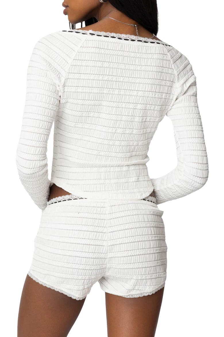 Lenny Smocked Textured Lace Trim Top, Alternate, color, WHITE