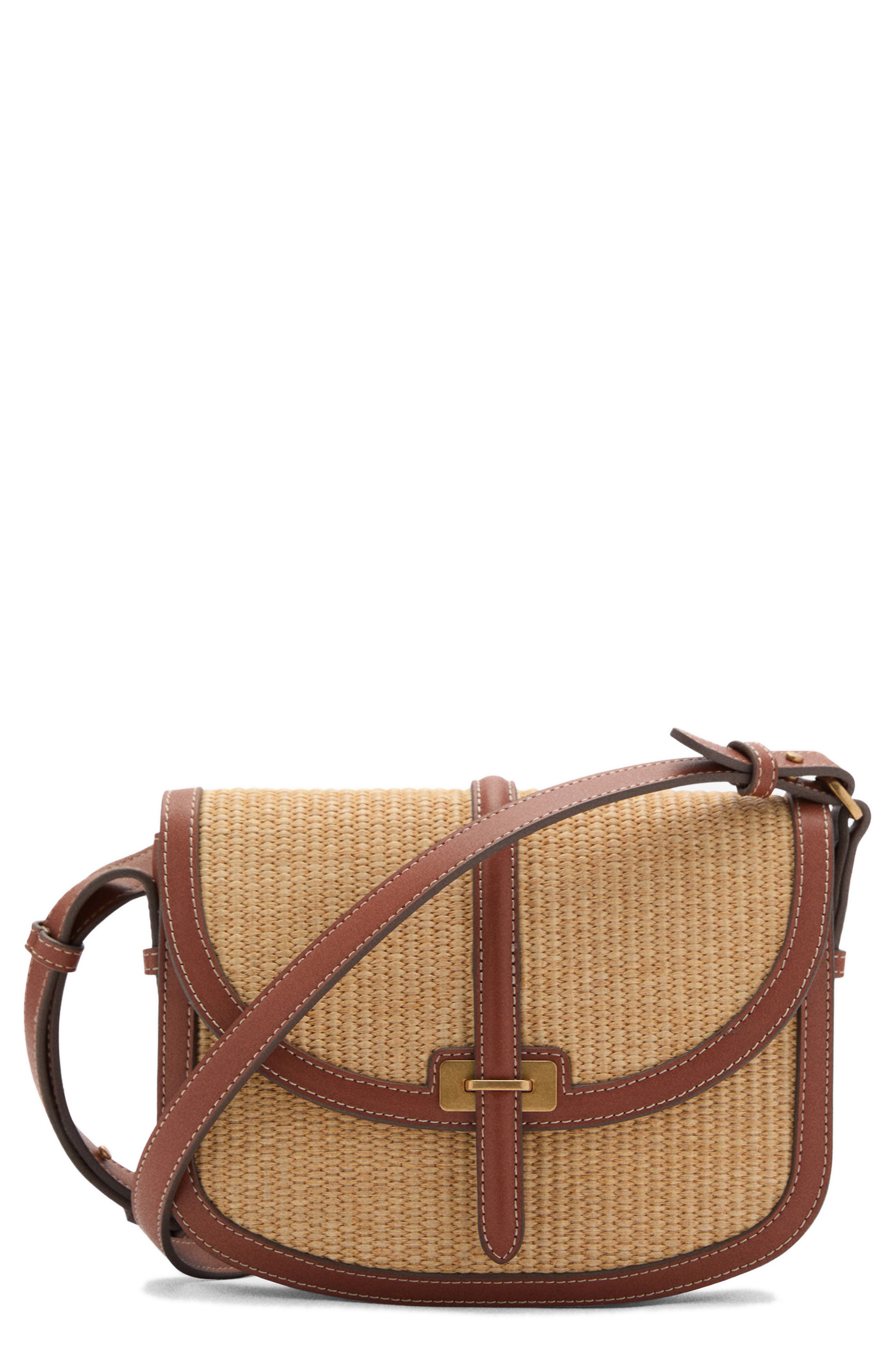 MANGO Contrast Canvas 
Faux Leather Crossbody Bag, Main, color, 
