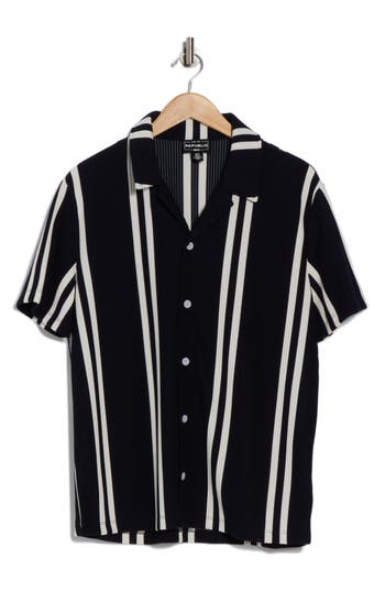 For The Republic Stripe Short Sleeve Button-up Shirt