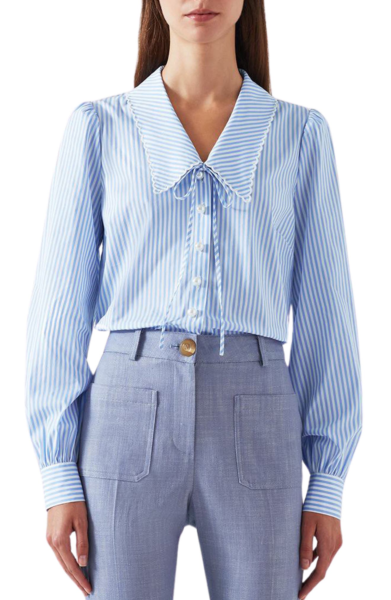 LK Bennett Beecham Stripe Collar Long Sleeve Top