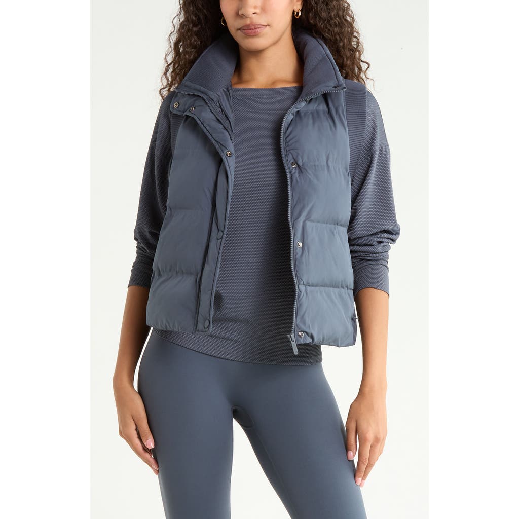 Zella Rib Trim Puffer Vest In Navy Armada