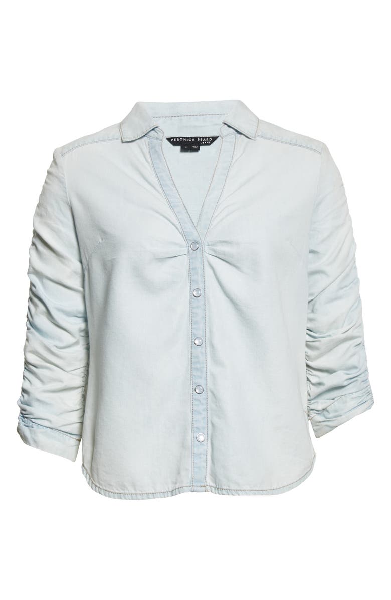 Veronica Beard Porta Shirred Sleeve Snap-Up Chambray Shirt, Alternate, color, 
