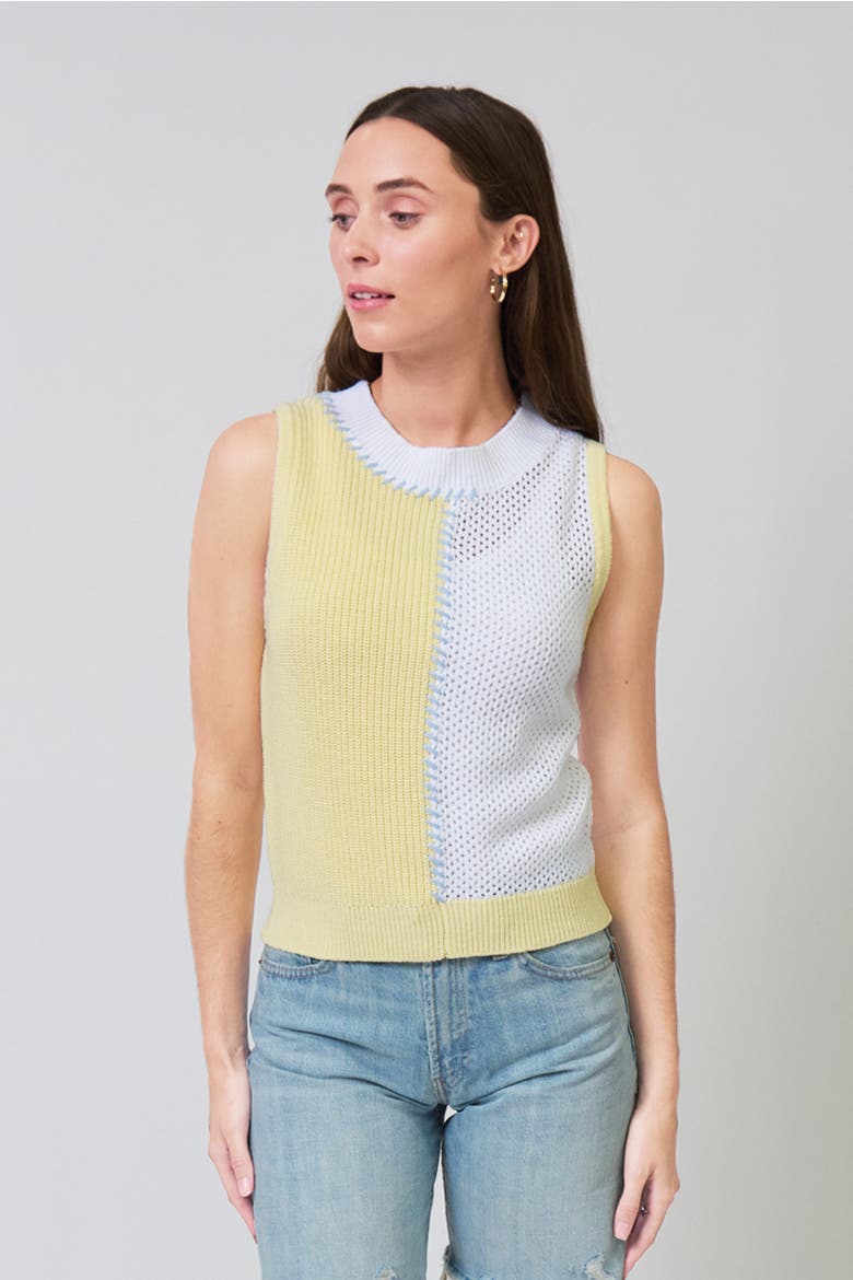 Birdie Two Toned Whipstitch Shell, Alternate, color, YELLOW / WHITE