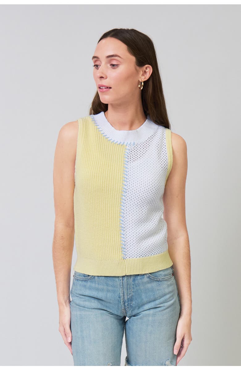 Central Park West Birdie Two Toned Whipstitch Shell, Alternate, color, Yellow / White