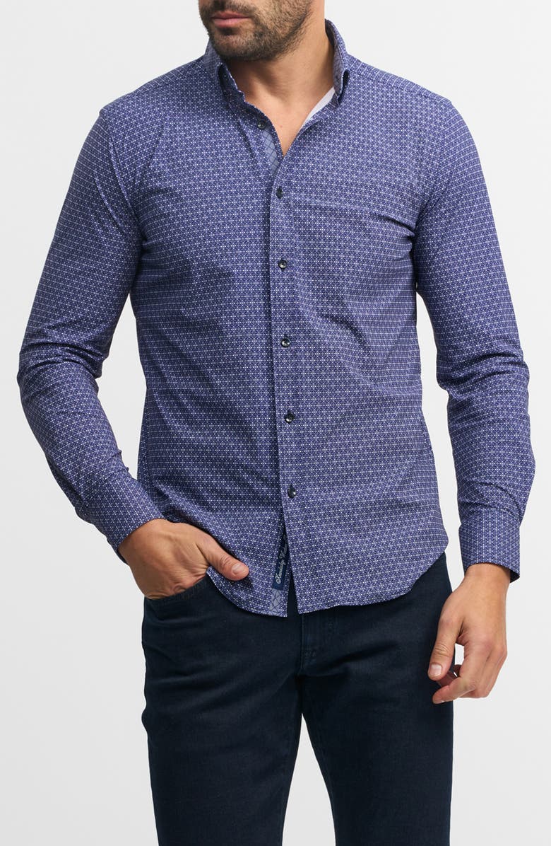 Robert Graham Vargas Trim Fit Abstract Floral Knit Button-Up Shirt, Main, color, 