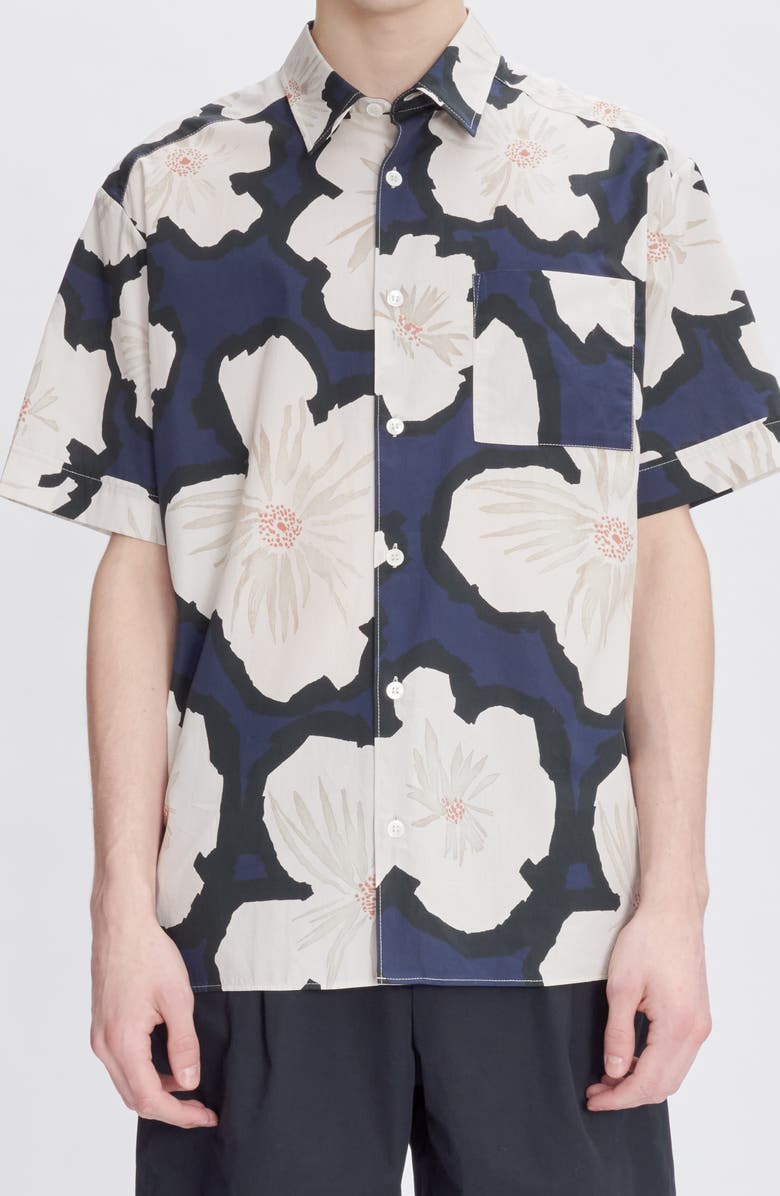 A.P.C. Ross Floral Short Sleeve Button-Up Shirt, Alternate, color, Iak Dark Navy