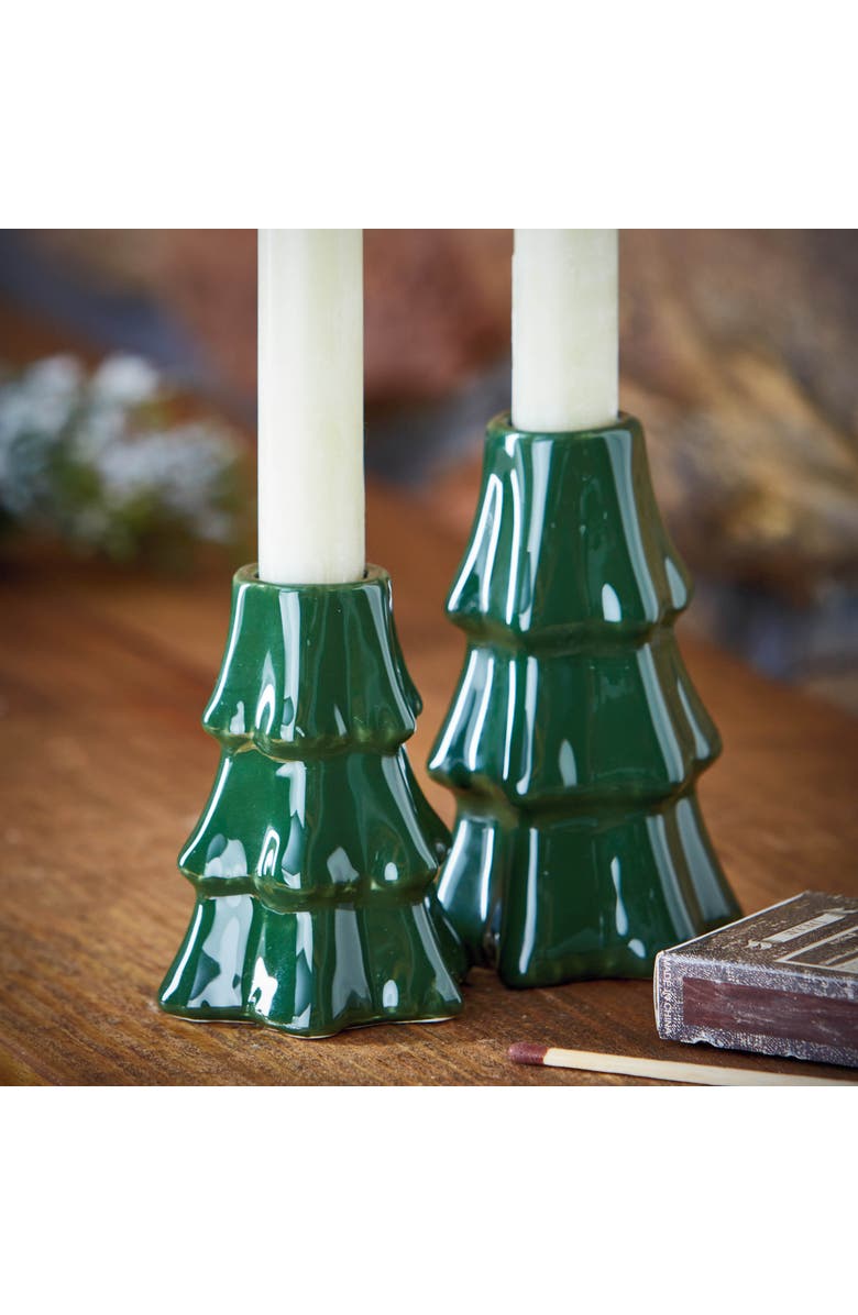 tag Small Pine Tree Taper Candle Holder Green Ceramic Christmas, Alternate, color, 