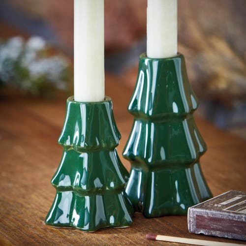 Tag Small Pine Tree Taper Candle Holder Green Ceramic Christmas In Green