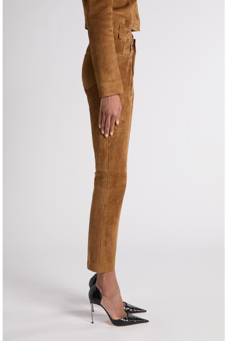 Five-Pocket Suede Straight Leg Pants, Alternate, color, CARAMEL