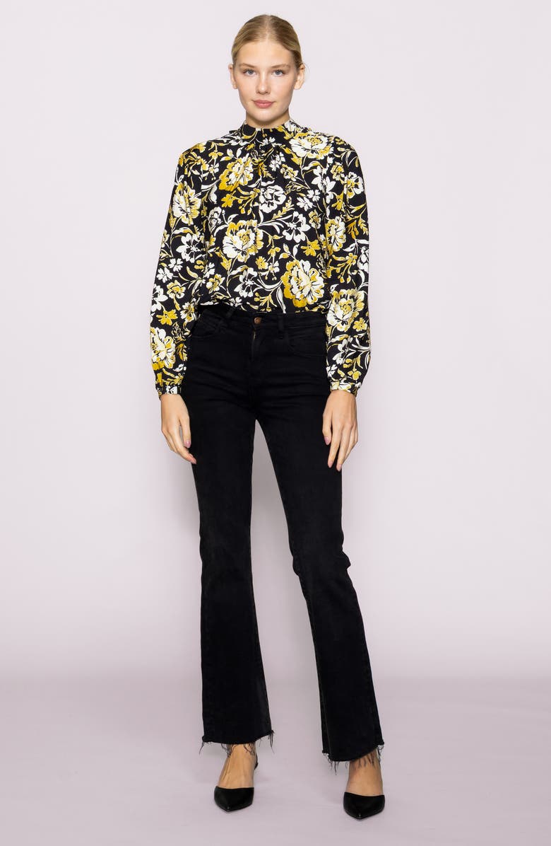 MELLODAY Floral Mock Neck Long Sleeve Top, Alternate, color, Black Multi