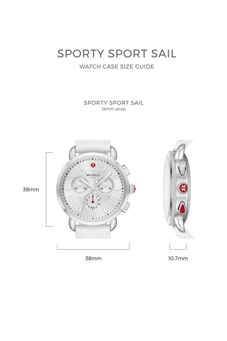 Sport Sail Chronograph Watch Head with Silicone Strap, 38mm, Alternate, color, WHITE/ SKY SUNRAY/ SILVER