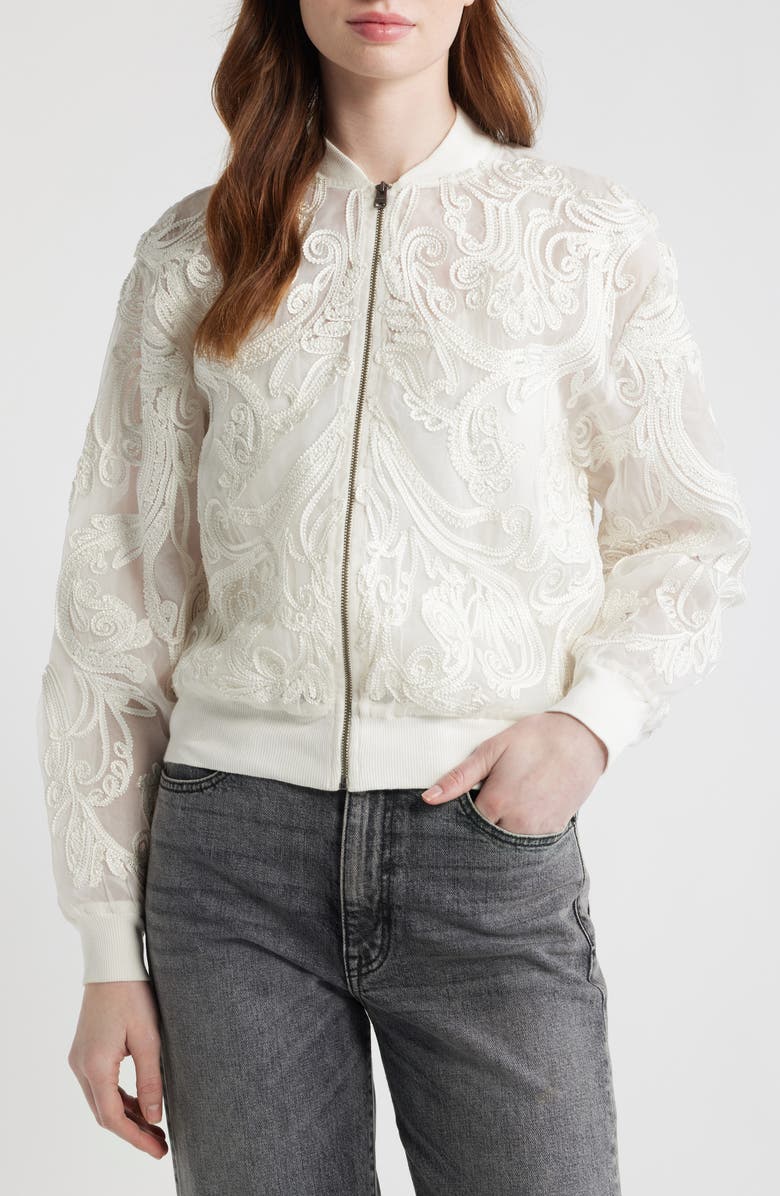 AllSaints Jade Embroidered Bomber Jacket, Alternate, color, White