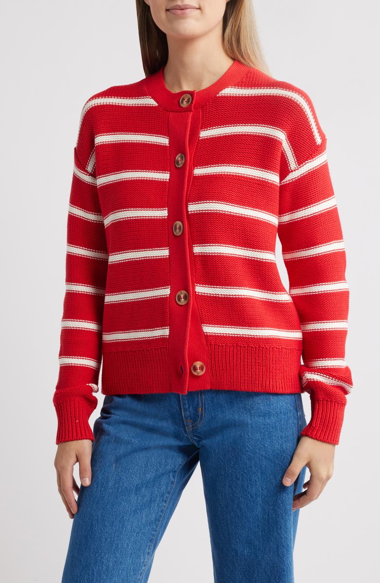 Caslon<sup>®</sup> Stripe Pima Cotton Cardigan, Main, color, Red- Ivory Renee Stripe