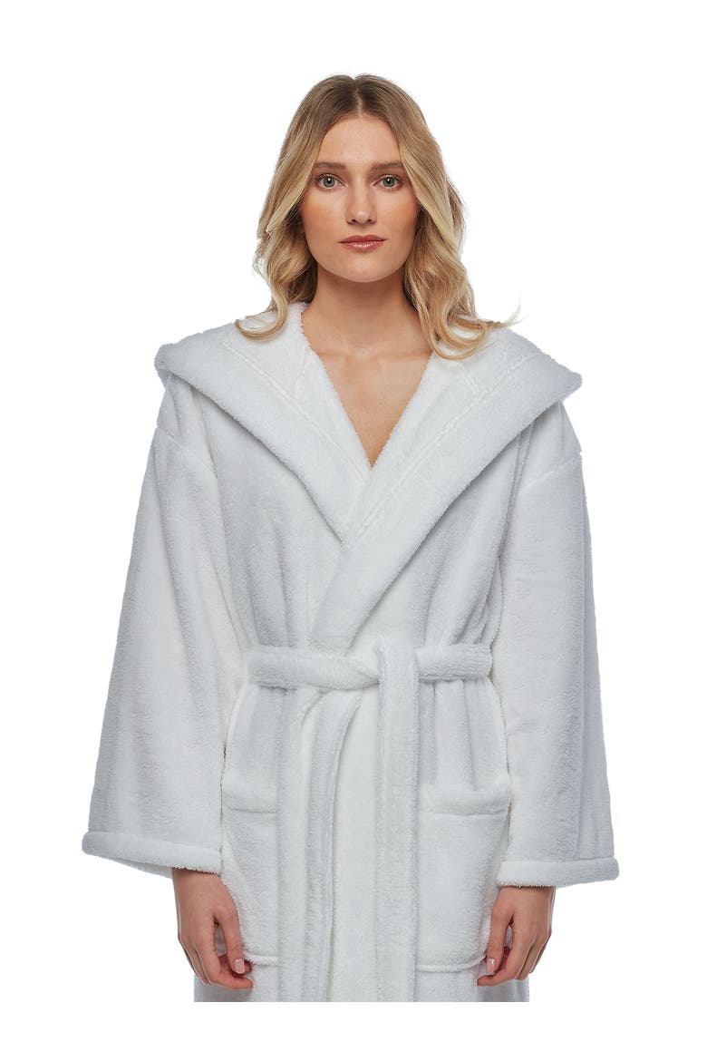 Womens Long Fleece Robe with Hood, Alternate, color, White