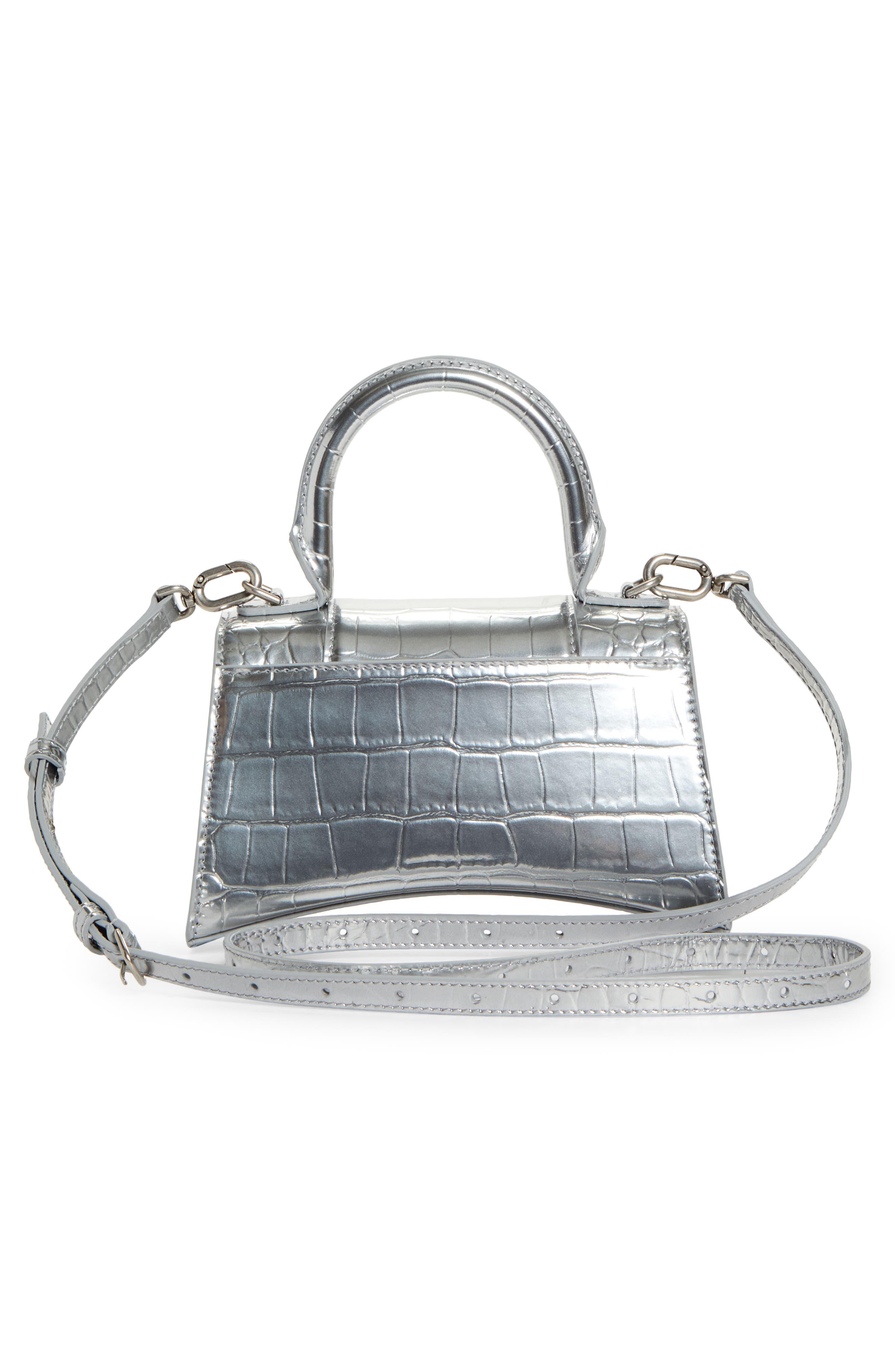 Balenciaga Extra Small Hourglass Croc Embossed Metallic Leather Top Handle Bag, Alternate, color, 