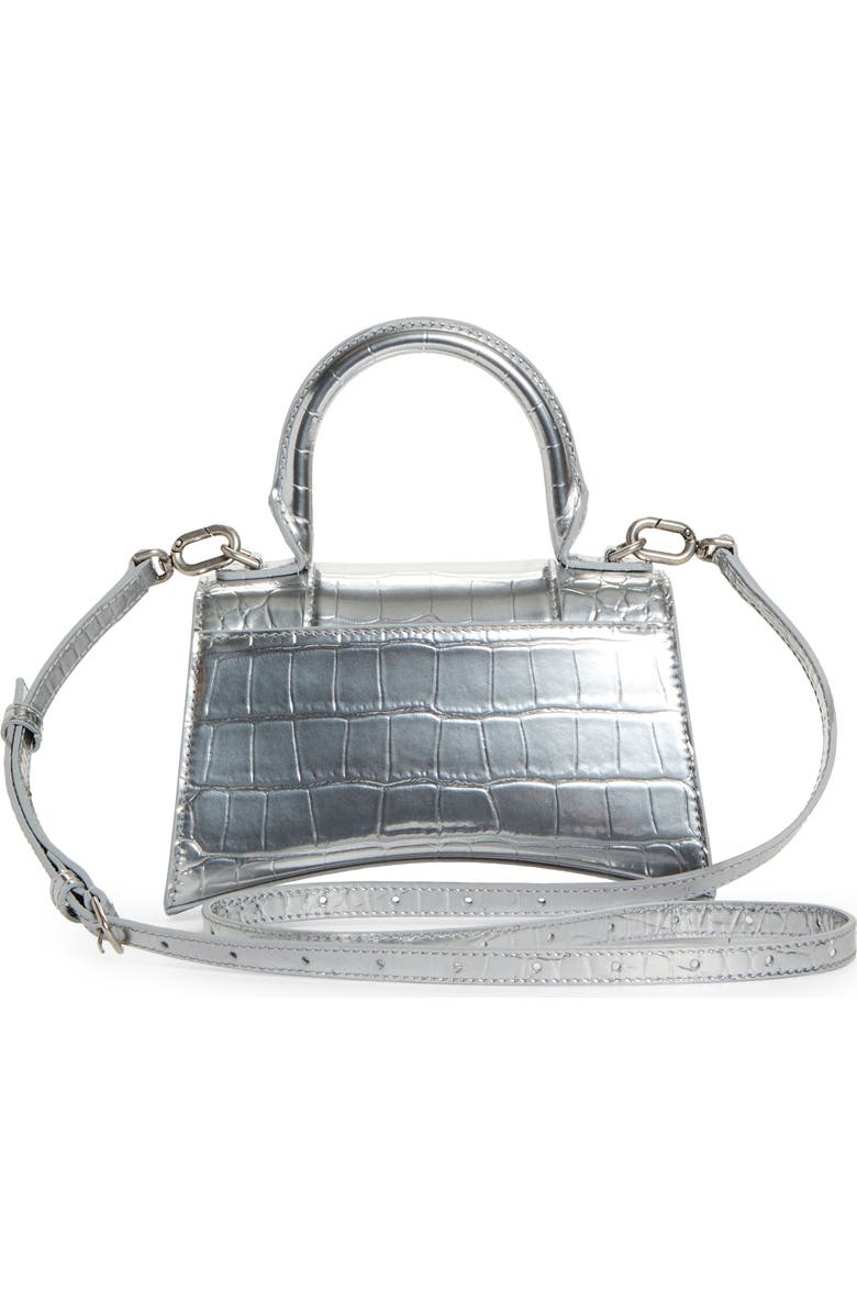 Balenciaga Extra Small Hourglass Croc Embossed Metallic Leather Top Handle Bag, Alternate, color,