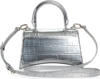 Extra Small Hourglass Croc Embossed Metallic Leather Top Handle Bag