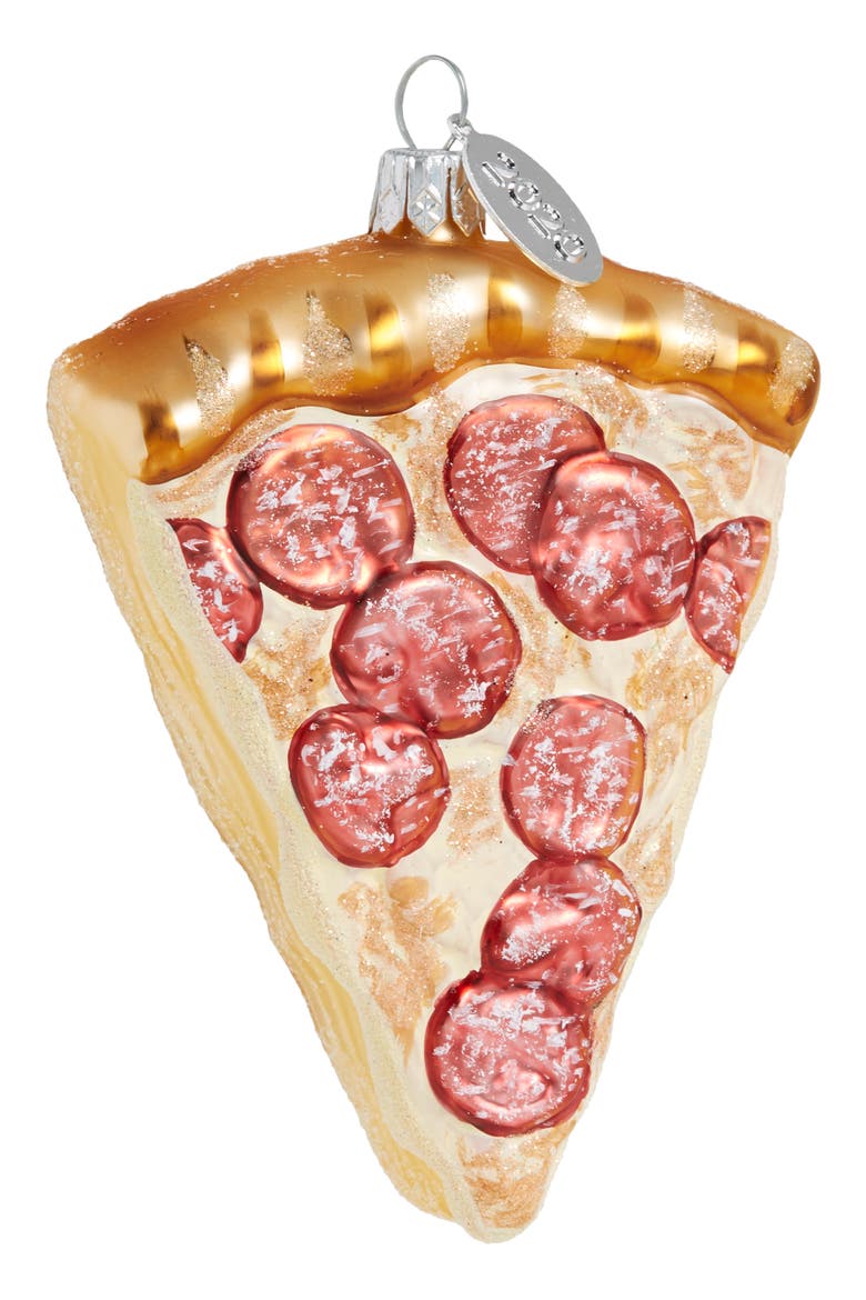 Pepperoni Pizza Glass Ornament, Main, color, RED- YELLOW