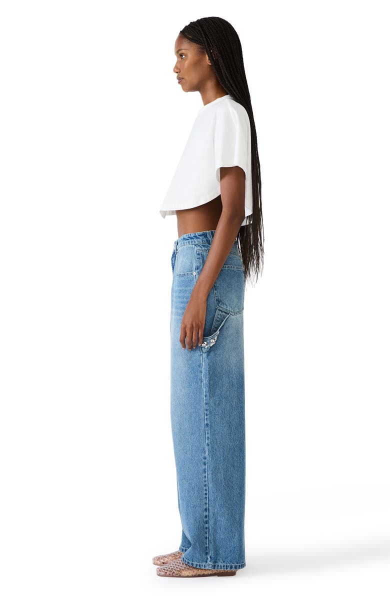 Steve Madden Sydnee Embellished Wide Leg Carpenter Jeans, Alternate, color, Aruba Blue