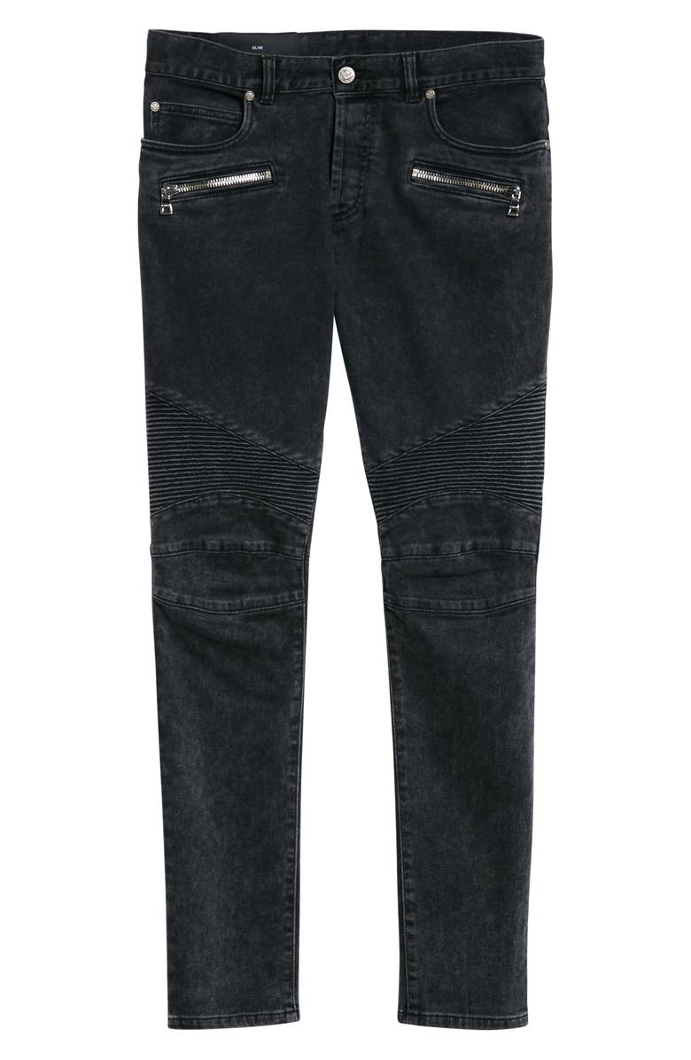 Balmain Moto Slim Fit Jeans, Alternate, color, Washed Black