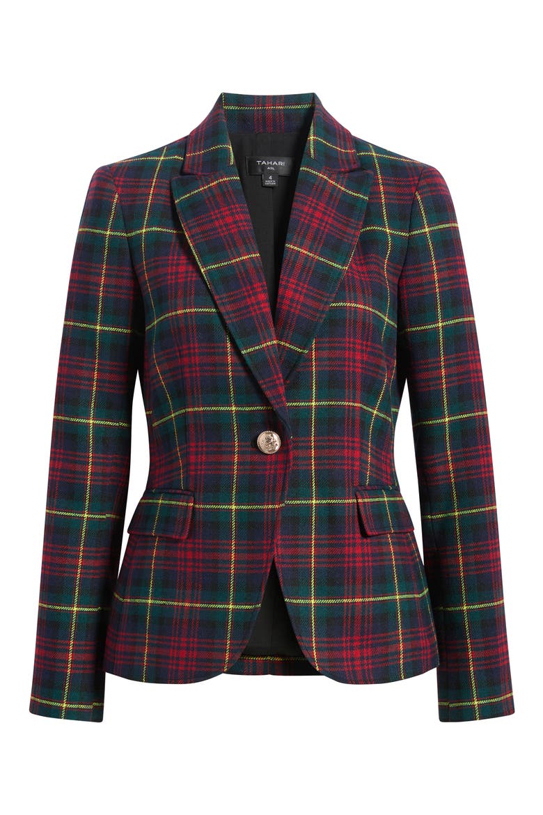One Button Stretch Plaid Blazer, Alternate, color, BLACK PINE