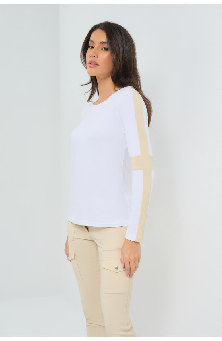 Anatomie Kensley Contrast Sleeve Pima Top, Alternate, color, White/Wheat