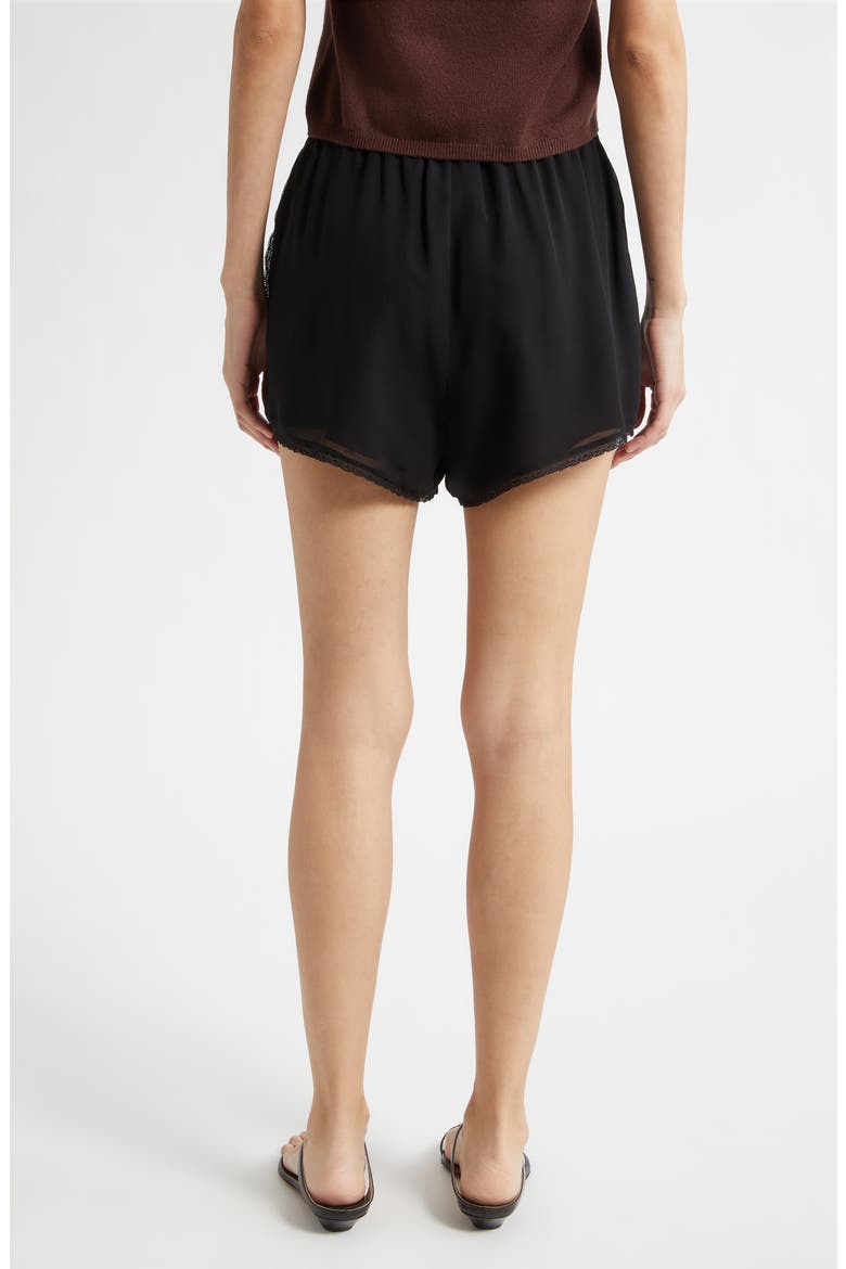 Priscilla Lace Trim Silk Shorts, Alternate, color, BLACK