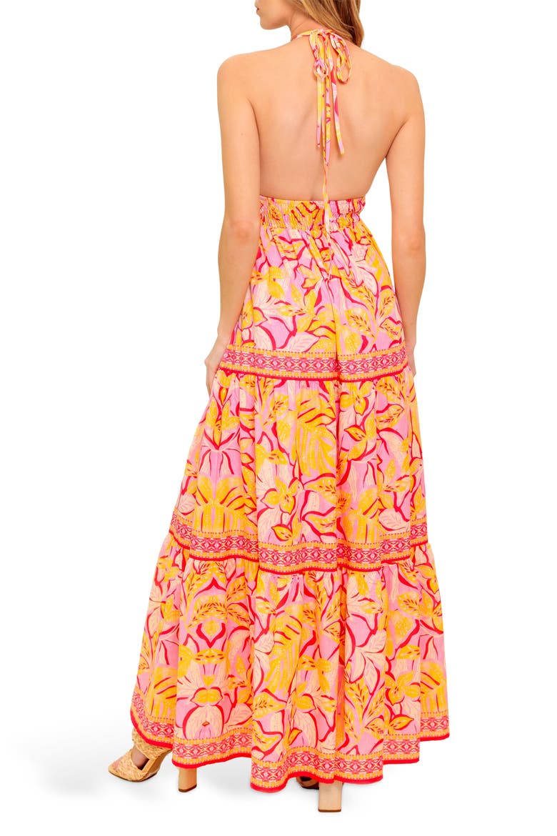 Tropical Print Halter Maxi Dress, Alternate, color, PINK/ MUSTARD